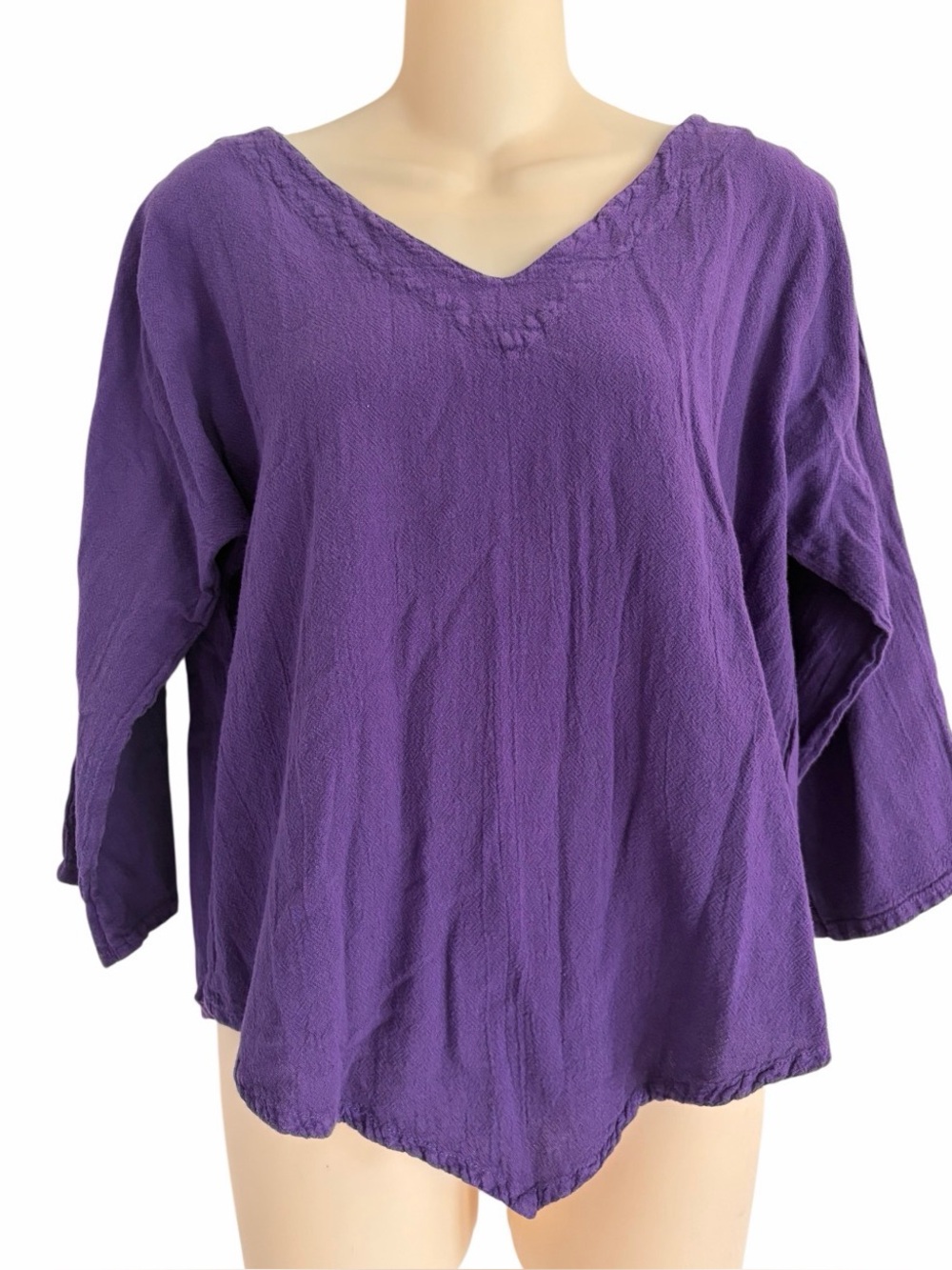 Oh My Gauze Lynn Top V-Neck 3/4 Sleeve Handkerchief Hem OMG 1 Size Medium